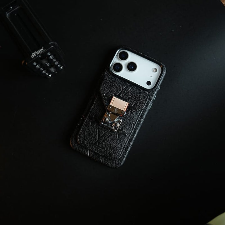 FRATO iPhone 17 Series Premium Monogram Leather-Texture Card Holder Case for iPhone 17 Series | Stylish Wallet Pocket Protective Cover