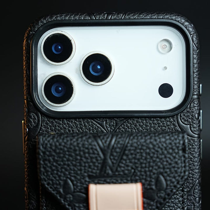 FRATO iPhone 17 Series Premium Monogram Leather-Texture Card Holder Case for iPhone 17 Series | Stylish Wallet Pocket Protective Cover