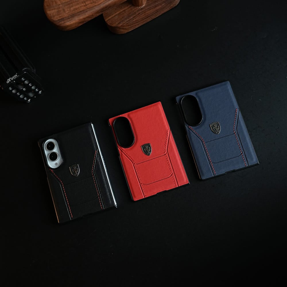 FRATO Z Fold 8 Series Racing-Inspired Leather-Texture Case for Samsung Galaxy Z Fold 8 | Sporty Stitching &amp; Shield Emblem Design