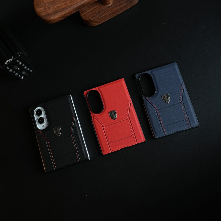FRATO Z Fold 8 Series Racing-Inspired Leather-Texture Case for Samsung Galaxy Z Fold 8 | Sporty Stitching & Shield Emblem Design