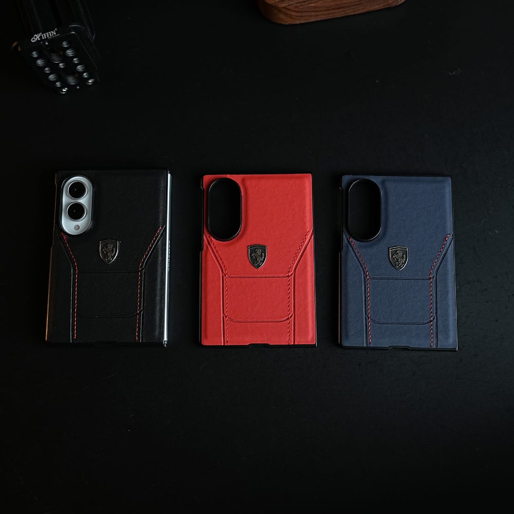 FRATO Z Fold 8 Series Racing-Inspired Leather-Texture Case for Samsung Galaxy Z Fold 8 | Sporty Stitching &amp; Shield Emblem Design