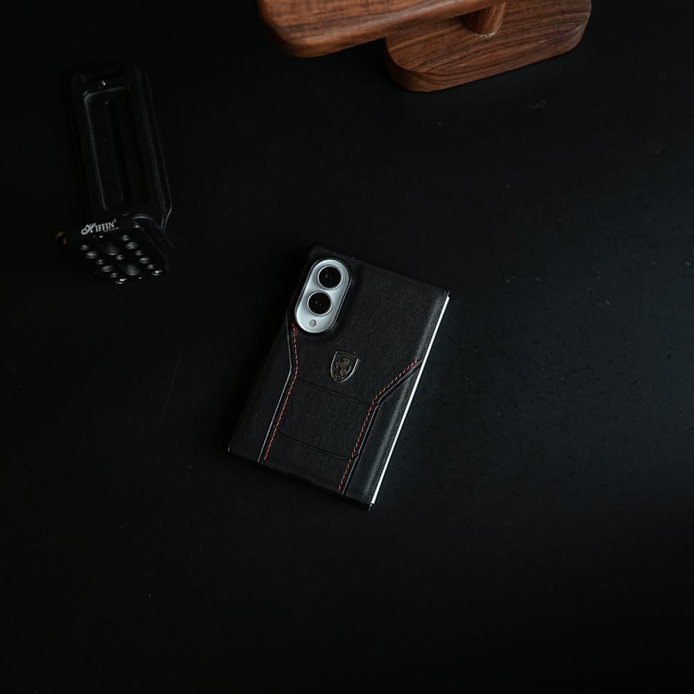 FRATO Z Fold 8 Series Racing-Inspired Leather-Texture Case for Samsung Galaxy Z Fold 8 | Sporty Stitching &amp; Shield Emblem Design