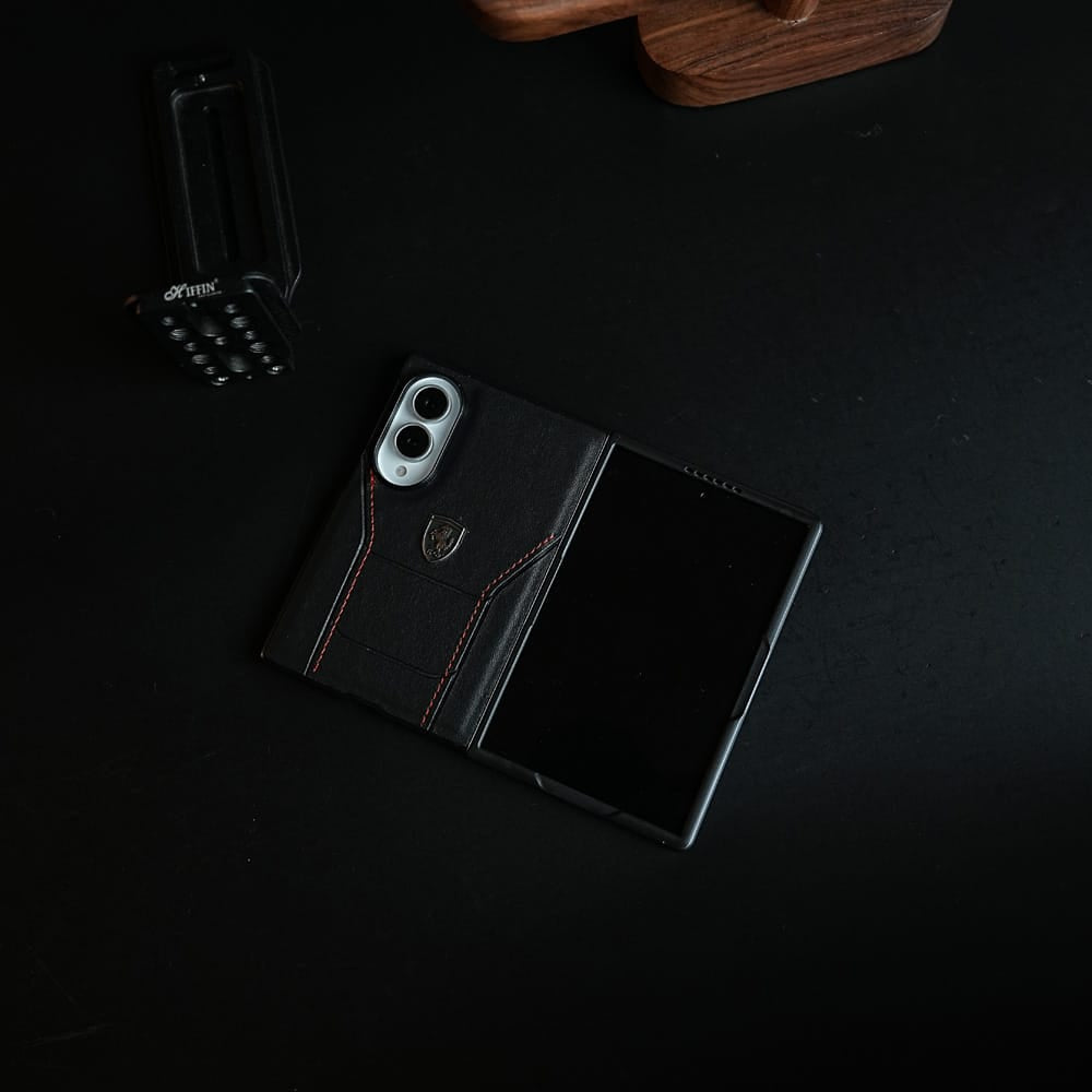 FRATO Z Fold 8 Series Racing-Inspired Leather-Texture Case for Samsung Galaxy Z Fold 8 | Sporty Stitching &amp; Shield Emblem Design