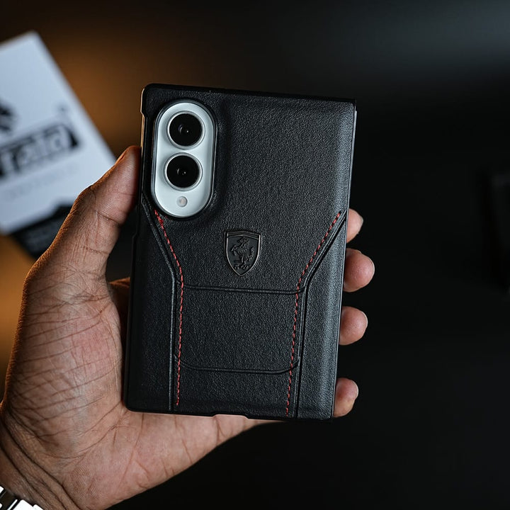 FRATO Z Fold 8 Series Racing-Inspired Leather-Texture Case for Samsung Galaxy Z Fold 8 | Sporty Stitching &amp; Shield Emblem Design