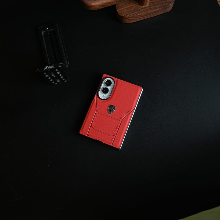 FRATO Z Fold 8 Series Racing-Inspired Leather-Texture Case for Samsung Galaxy Z Fold 8 | Sporty Stitching &amp; Shield Emblem Design
