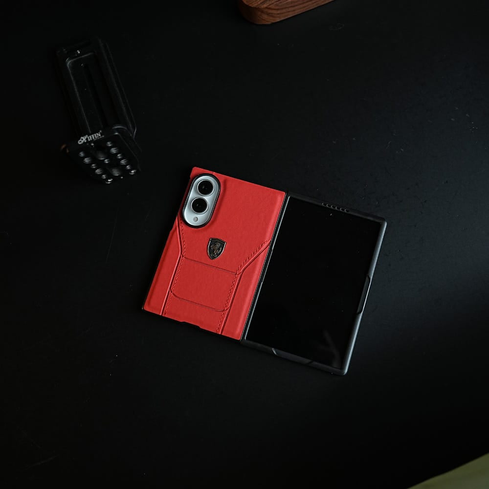 FRATO Z Fold 8 Series Racing-Inspired Leather-Texture Case for Samsung Galaxy Z Fold 8 | Sporty Stitching &amp; Shield Emblem Design