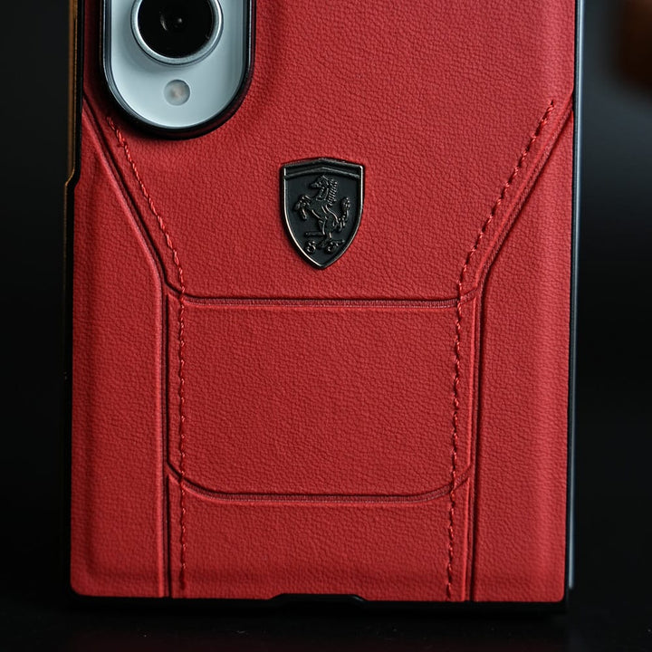 FRATO Z Fold 8 Series Racing-Inspired Leather-Texture Case for Samsung Galaxy Z Fold 8 | Sporty Stitching &amp; Shield Emblem Design