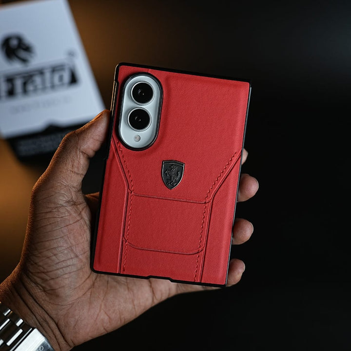 FRATO Z Fold 8 Series Racing-Inspired Leather-Texture Case for Samsung Galaxy Z Fold 8 | Sporty Stitching &amp; Shield Emblem Design