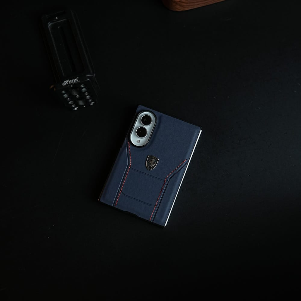 FRATO Z Fold 8 Series Racing-Inspired Leather-Texture Case for Samsung Galaxy Z Fold 8 | Sporty Stitching &amp; Shield Emblem Design