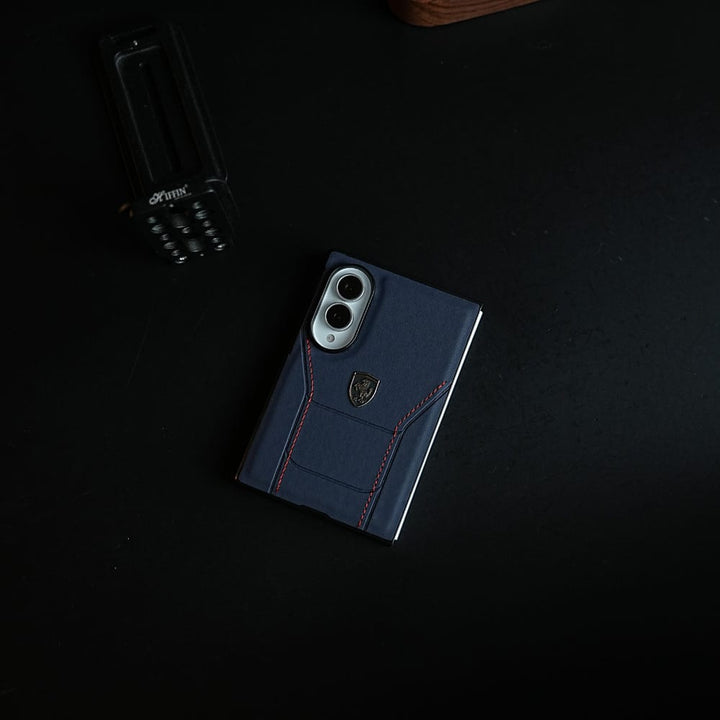 FRATO Z Fold 8 Series Racing-Inspired Leather-Texture Case for Samsung Galaxy Z Fold 8 | Sporty Stitching &amp; Shield Emblem Design