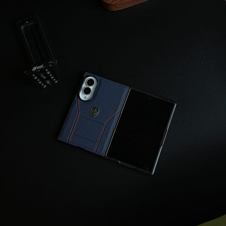 FRATO Z Fold 8 Series Racing-Inspired Leather-Texture Case for Samsung Galaxy Z Fold 8 | Sporty Stitching &amp; Shield Emblem Design