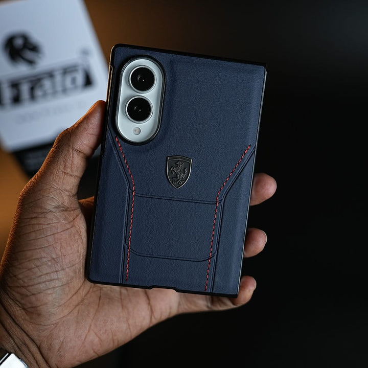 FRATO Z Fold 8 Series Racing-Inspired Leather-Texture Case for Samsung Galaxy Z Fold 8 | Sporty Stitching &amp; Shield Emblem Design