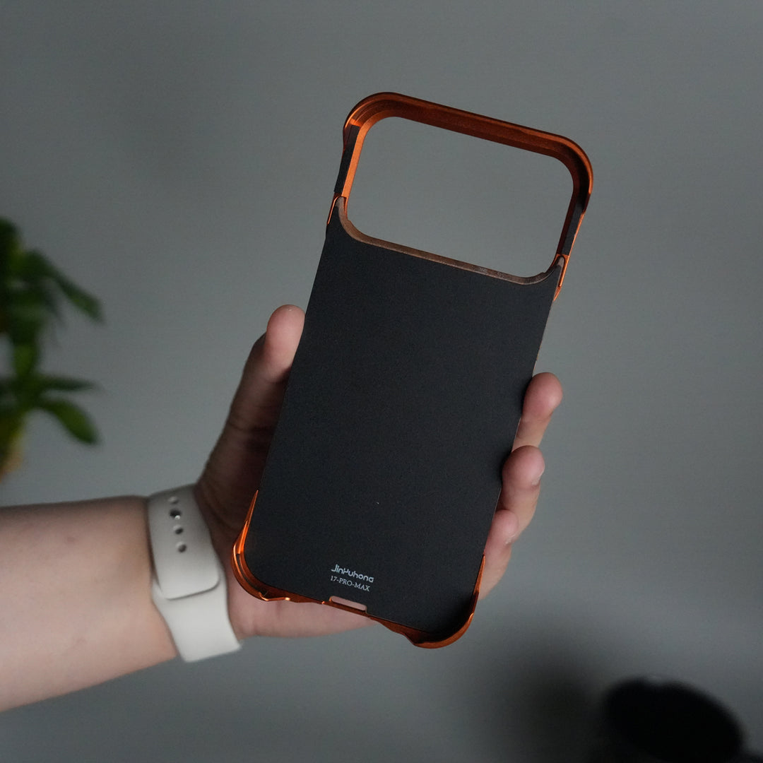 iPhone 17 Series Frameless Wooden Aluminium Case | Premium Metal Rotating Stand | Shockproof Luxury Wood Back Cover