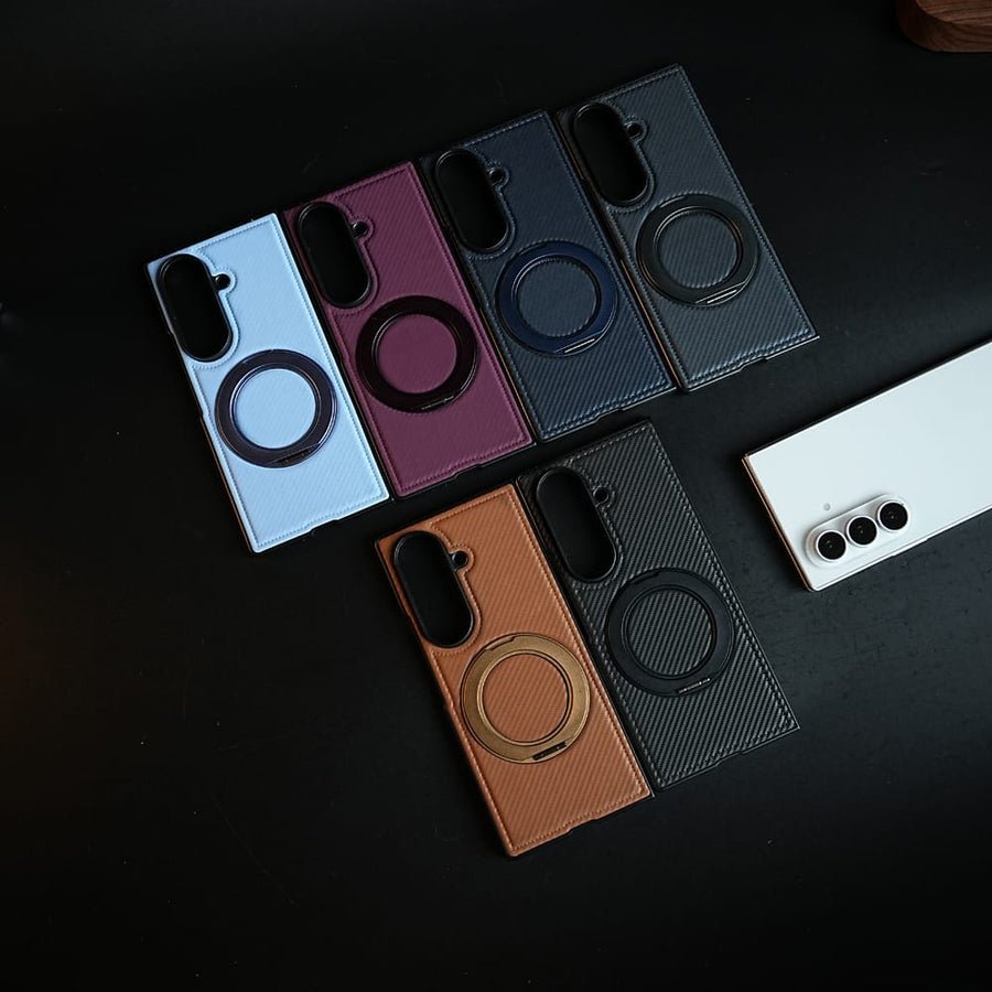 FRATO Z Fold 8 Series Carbon Fiber Texture Case for Samsung Galaxy Z Fold 8 Ultra | Rotating Metal Ring Stand Protective Cover