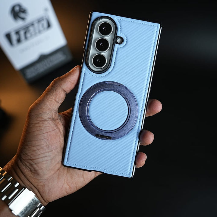 FRATO Z Fold 8 Series Carbon Fiber Texture Case for Samsung Galaxy Z Fold 8 Ultra | Rotating Metal Ring Stand Protective Cover