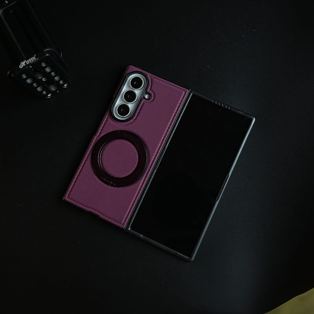 FRATO Z Fold 8 Series Carbon Fiber Texture Case for Samsung Galaxy Z Fold 8 Ultra | Rotating Metal Ring Stand Protective Cover