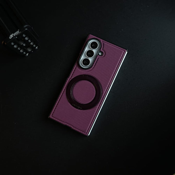 FRATO Z Fold 8 Series Carbon Fiber Texture Case for Samsung Galaxy Z Fold 8 Ultra | Rotating Metal Ring Stand Protective Cover