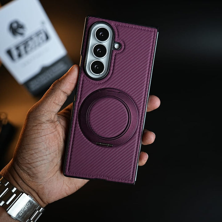 FRATO Z Fold 8 Series Carbon Fiber Texture Case for Samsung Galaxy Z Fold 8 Ultra | Rotating Metal Ring Stand Protective Cover