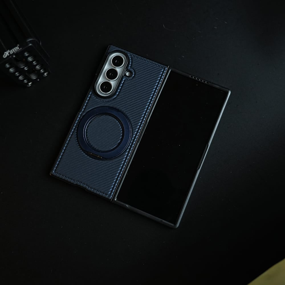 FRATO Z Fold 8 Series Carbon Fiber Texture Case for Samsung Galaxy Z Fold 8 Ultra | Rotating Metal Ring Stand Protective Cover
