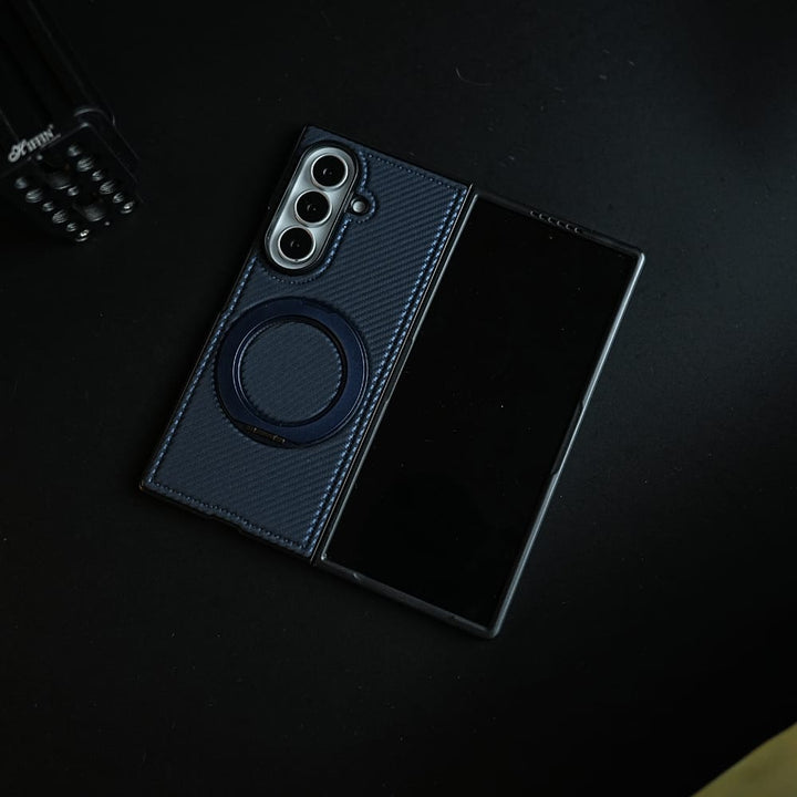 FRATO Z Fold 8 Series Carbon Fiber Texture Case for Samsung Galaxy Z Fold 8 Ultra | Rotating Metal Ring Stand Protective Cover
