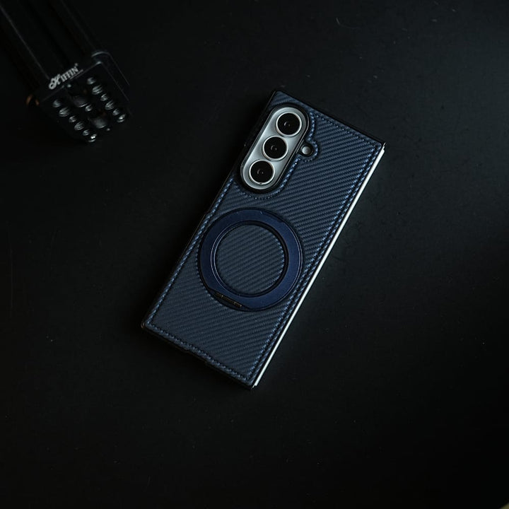 FRATO Z Fold 8 Series Carbon Fiber Texture Case for Samsung Galaxy Z Fold 8 Ultra | Rotating Metal Ring Stand Protective Cover