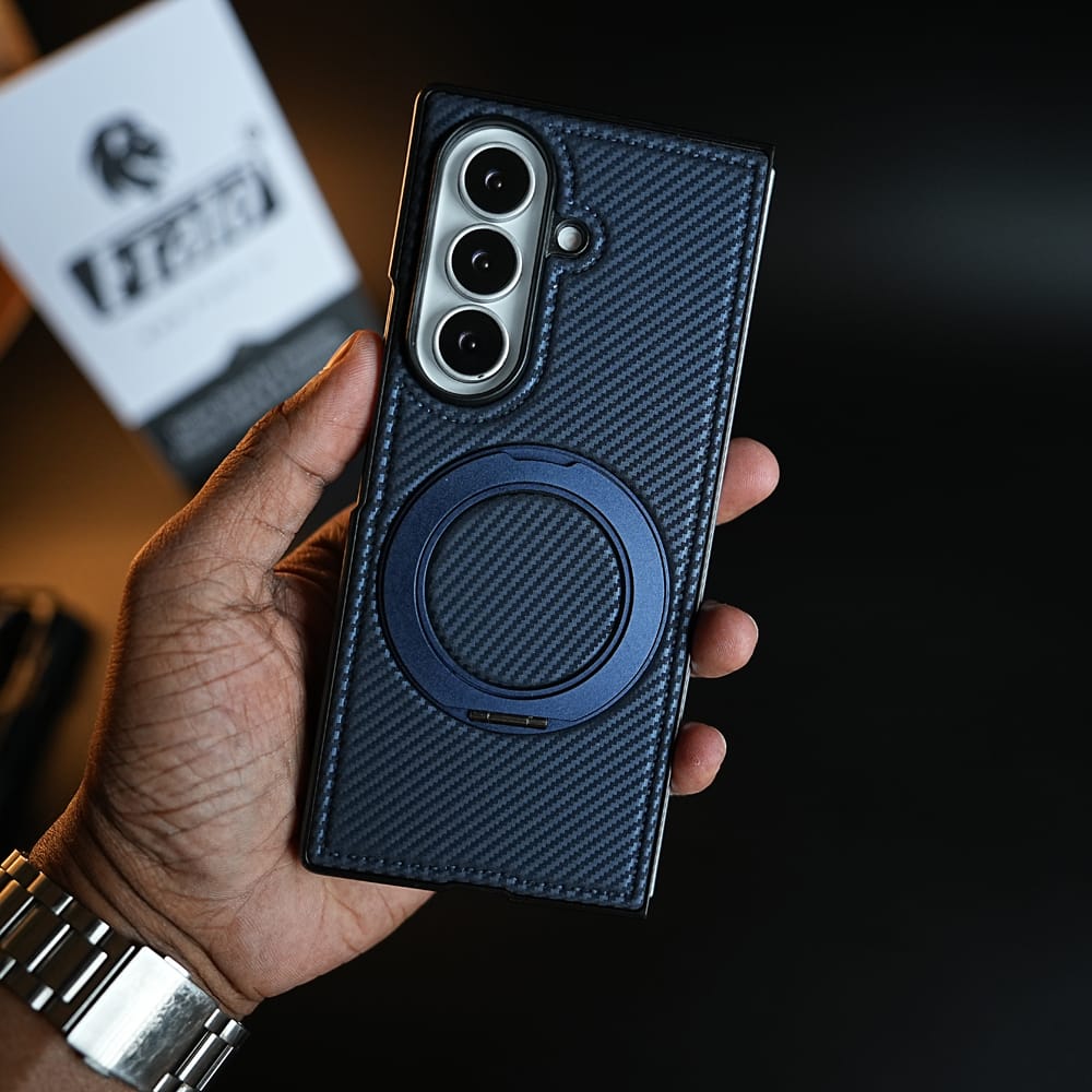 FRATO Z Fold 8 Series Carbon Fiber Texture Case for Samsung Galaxy Z Fold 8 Ultra | Rotating Metal Ring Stand Protective Cover