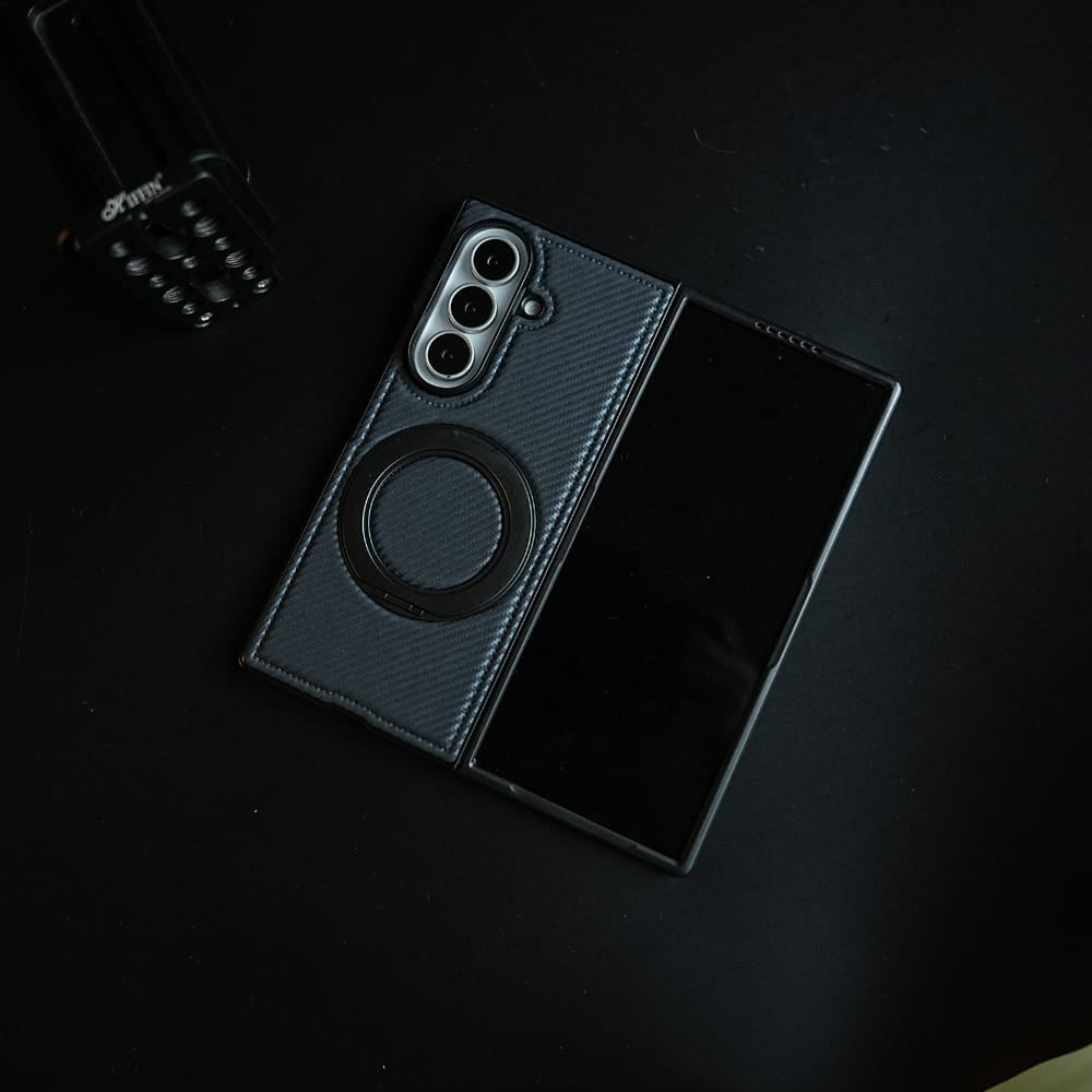 FRATO Z Fold 8 Series Carbon Fiber Texture Case for Samsung Galaxy Z Fold 8 Ultra | Rotating Metal Ring Stand Protective Cover