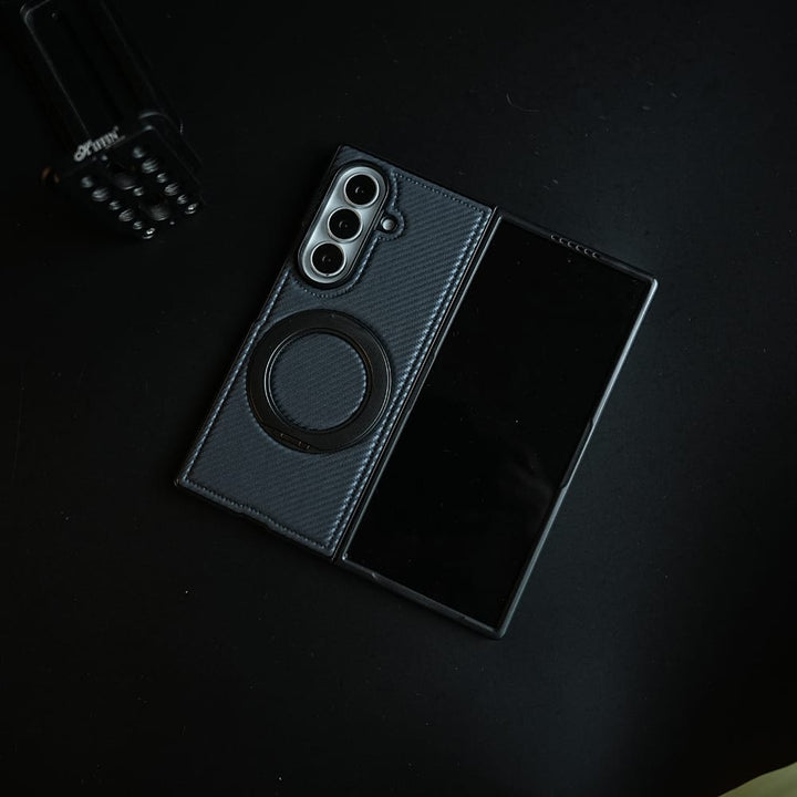FRATO Z Fold 8 Series Carbon Fiber Texture Case for Samsung Galaxy Z Fold 8 Ultra | Rotating Metal Ring Stand Protective Cover