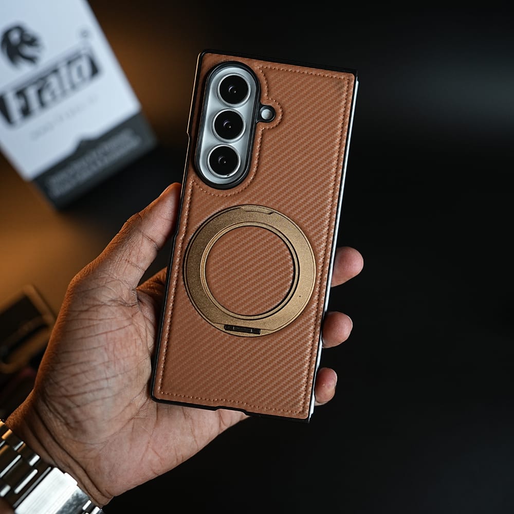 FRATO Z Fold 8 Series Carbon Fiber Texture Case for Samsung Galaxy Z Fold 8 Ultra | Rotating Metal Ring Stand Protective Cover