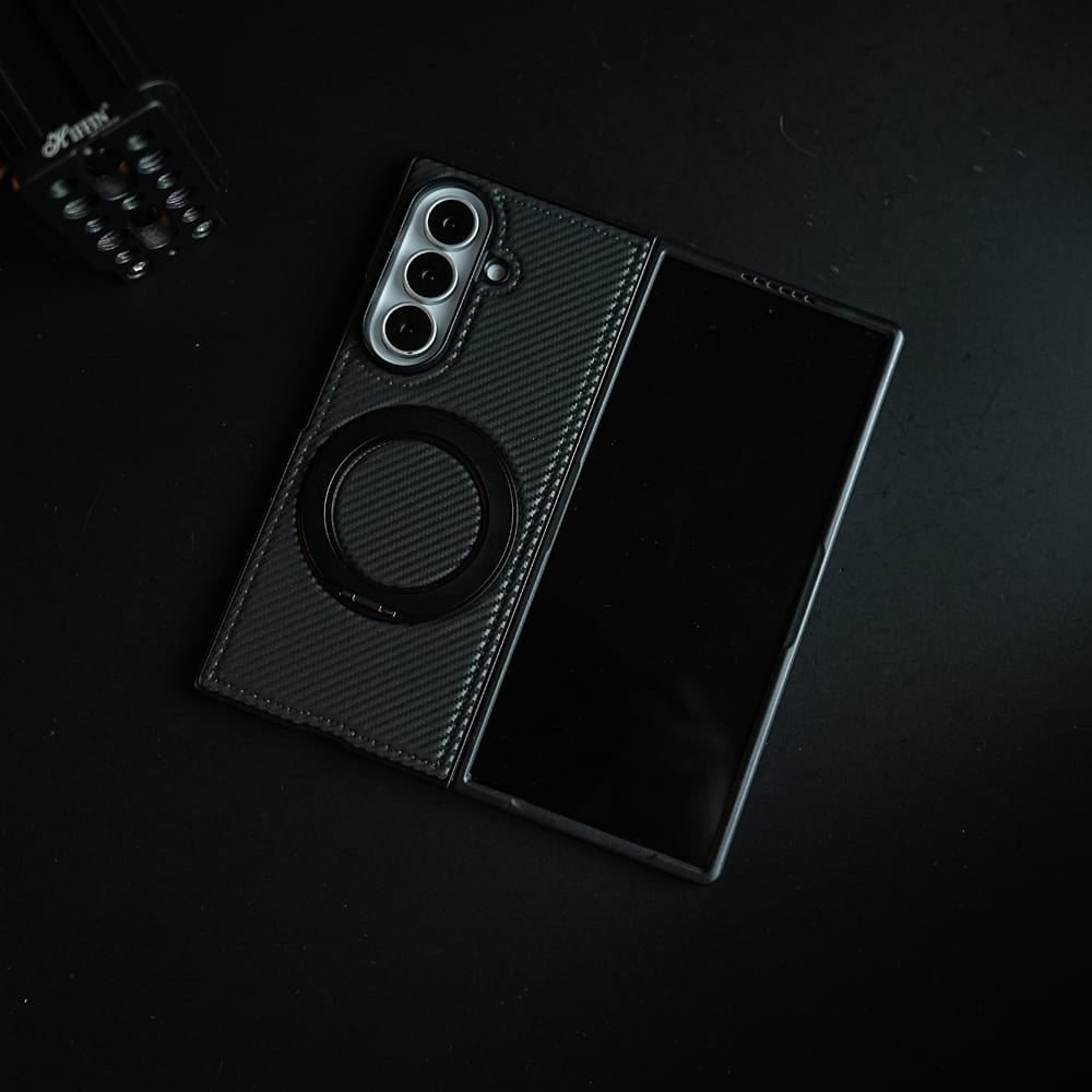 FRATO Z Fold 8 Series Carbon Fiber Texture Case for Samsung Galaxy Z Fold 8 Ultra | Rotating Metal Ring Stand Protective Cover