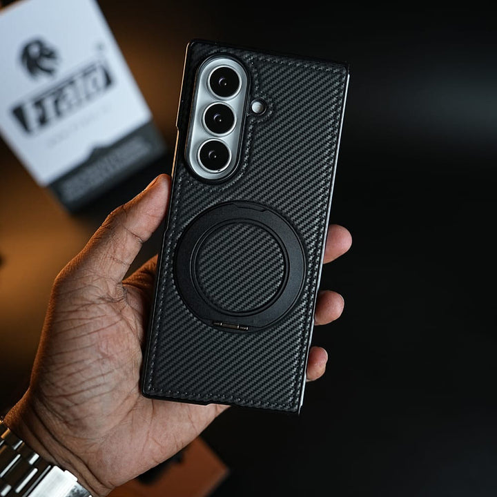 FRATO Z Fold 8 Series Carbon Fiber Texture Case for Samsung Galaxy Z Fold 8 Ultra | Rotating Metal Ring Stand Protective Cover
