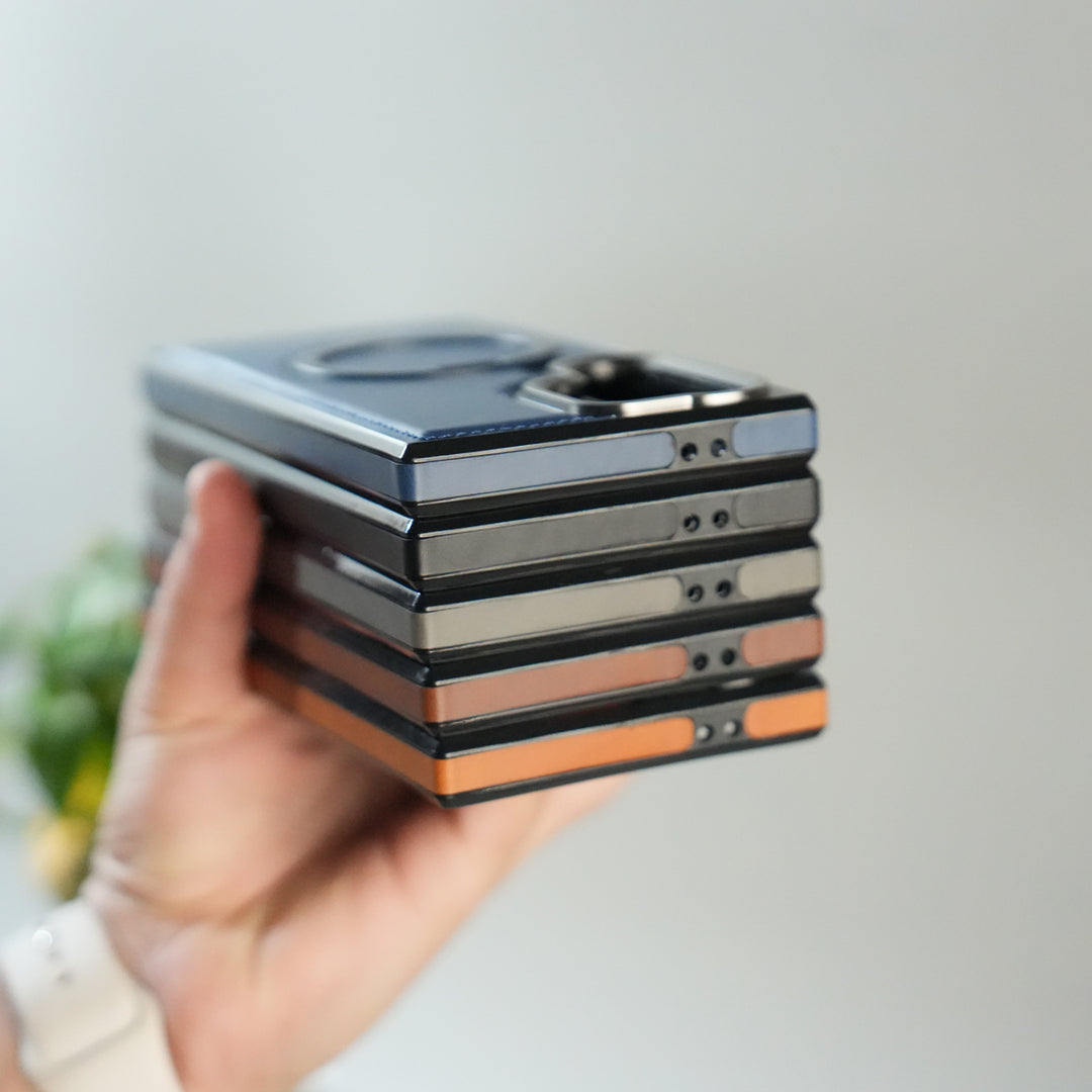 Galaxy S24 Ultra Premium PU Leather Case with Metal Kickstand | Metal Camera Bump | Luxury Shockproof Back Cover