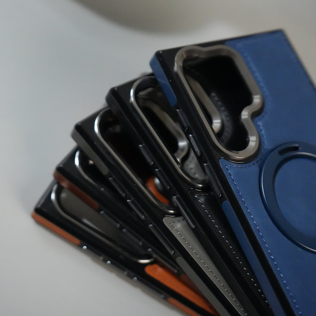 Galaxy S24 Ultra Premium PU Leather Case with Metal Kickstand | Metal Camera Bump | Luxury Shockproof Back Cover