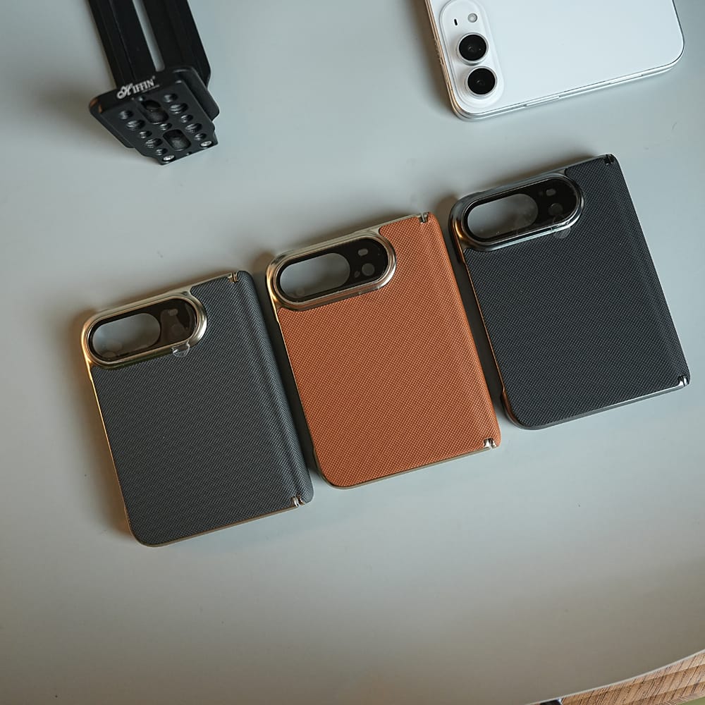 Premium Micro-Grid Textured Case for iPhone Duo with Chrome Finish, Camera Glass &amp; Hinge Protection