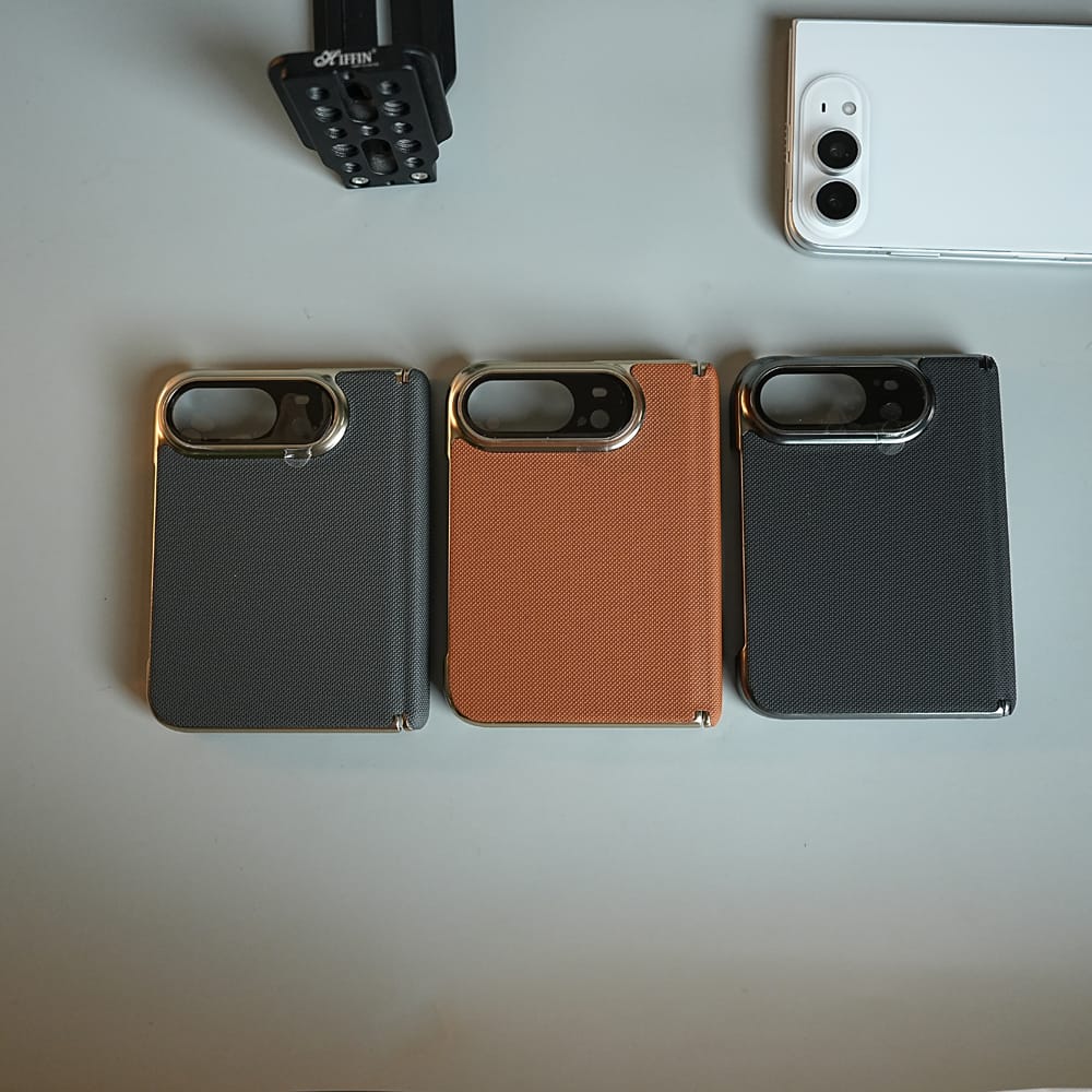 Premium Micro-Grid Textured Case for iPhone Duo with Chrome Finish, Camera Glass &amp; Hinge Protection