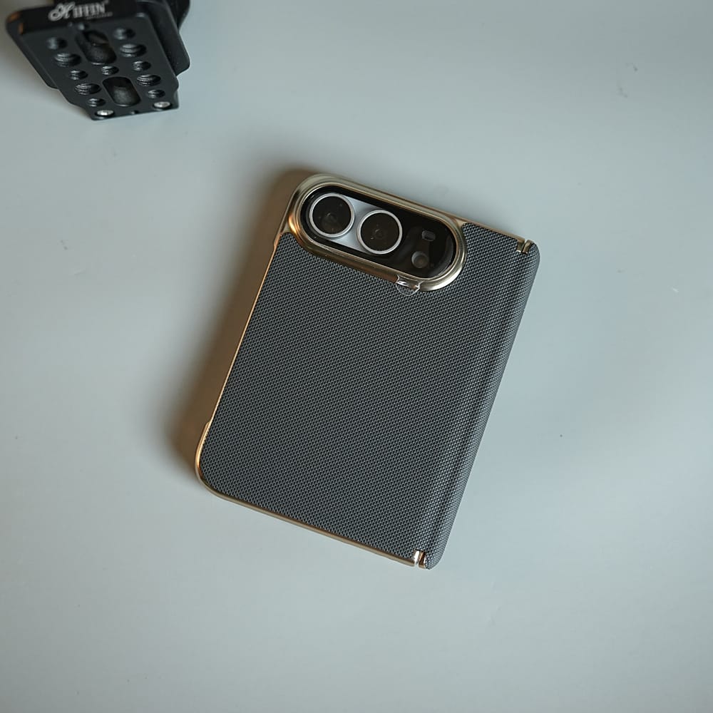 Premium Micro-Grid Textured Case for iPhone Duo with Chrome Finish, Camera Glass &amp; Hinge Protection