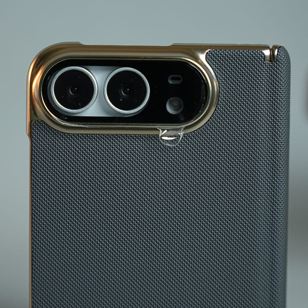 Premium Micro-Grid Textured Case for iPhone Duo with Chrome Finish, Camera Glass &amp; Hinge Protection