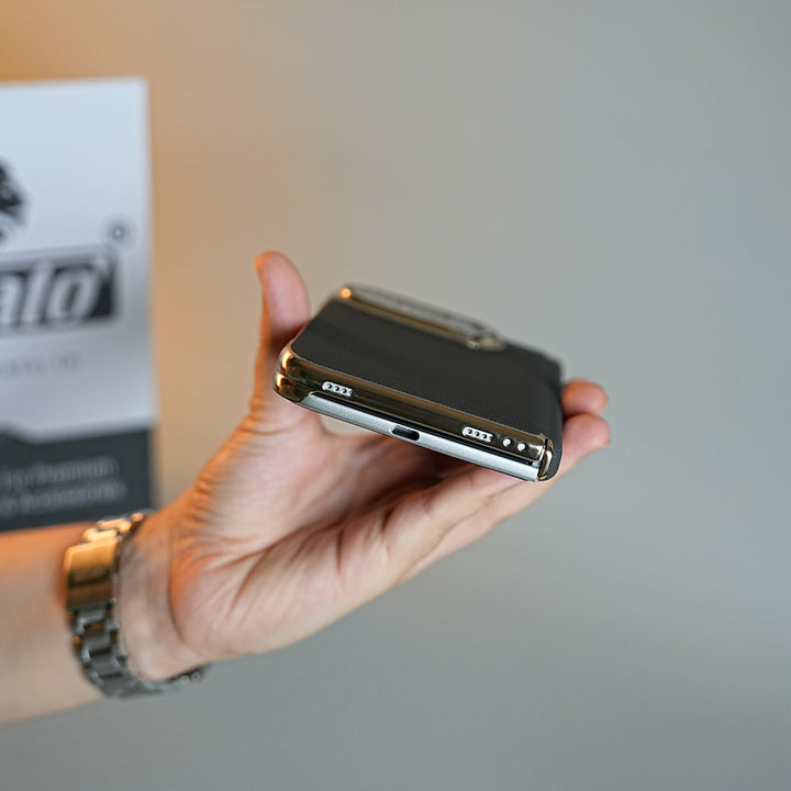 Premium Micro-Grid Textured Case for iPhone Duo with Chrome Finish, Camera Glass &amp; Hinge Protection
