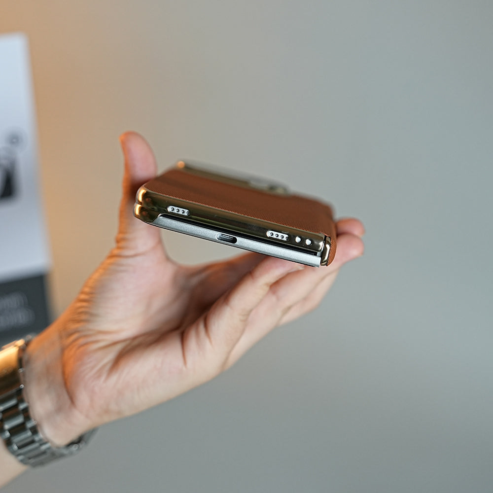 Premium Micro-Grid Textured Case for iPhone Duo with Chrome Finish, Camera Glass &amp; Hinge Protection