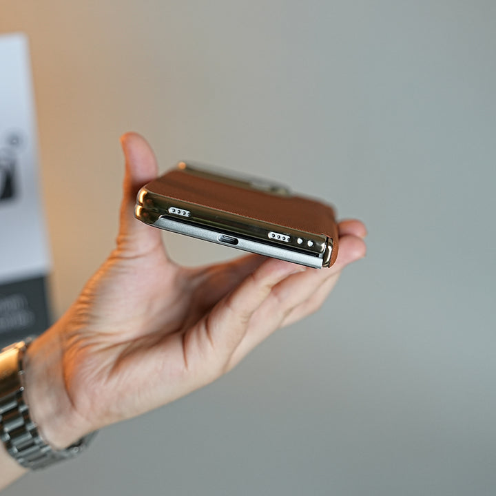 Premium Micro-Grid Textured Case for iPhone Duo with Chrome Finish, Camera Glass &amp; Hinge Protection