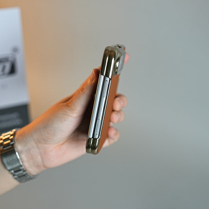 Premium Micro-Grid Textured Case for iPhone Duo with Chrome Finish, Camera Glass &amp; Hinge Protection