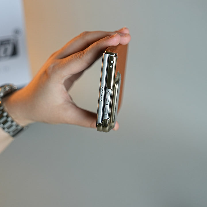 Premium Micro-Grid Textured Case for iPhone Duo with Chrome Finish, Camera Glass &amp; Hinge Protection