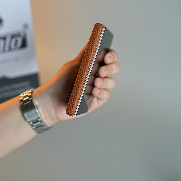 Premium Micro-Grid Textured Case for iPhone Duo with Chrome Finish, Camera Glass &amp; Hinge Protection