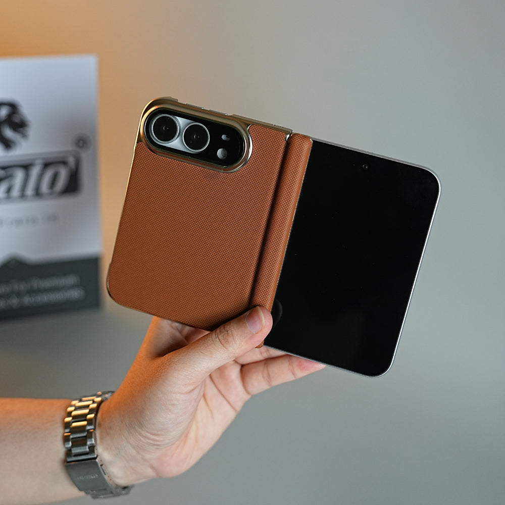 Premium Micro-Grid Textured Case for iPhone Duo with Chrome Finish, Camera Glass &amp; Hinge Protection