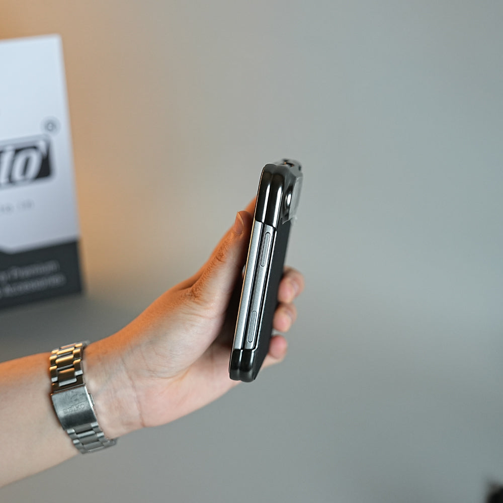 Premium Micro-Grid Textured Case for iPhone Duo with Chrome Finish, Camera Glass &amp; Hinge Protection