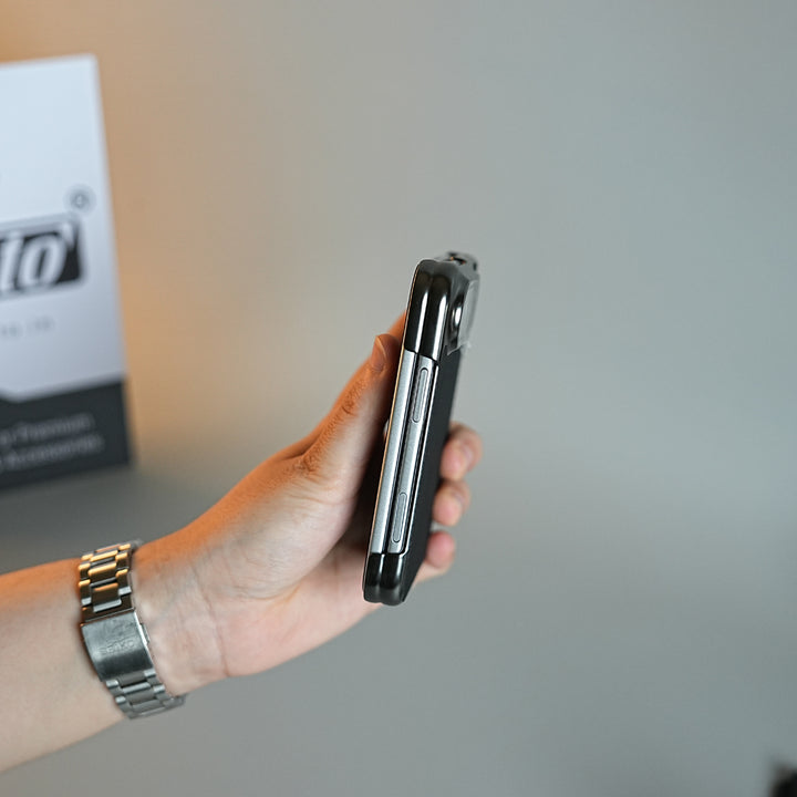 Premium Micro-Grid Textured Case for iPhone Duo with Chrome Finish, Camera Glass &amp; Hinge Protection