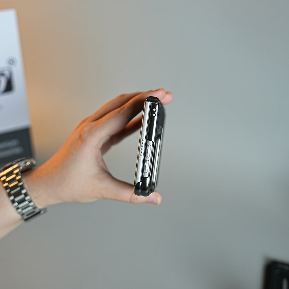 Premium Micro-Grid Textured Case for iPhone Duo with Chrome Finish, Camera Glass &amp; Hinge Protection