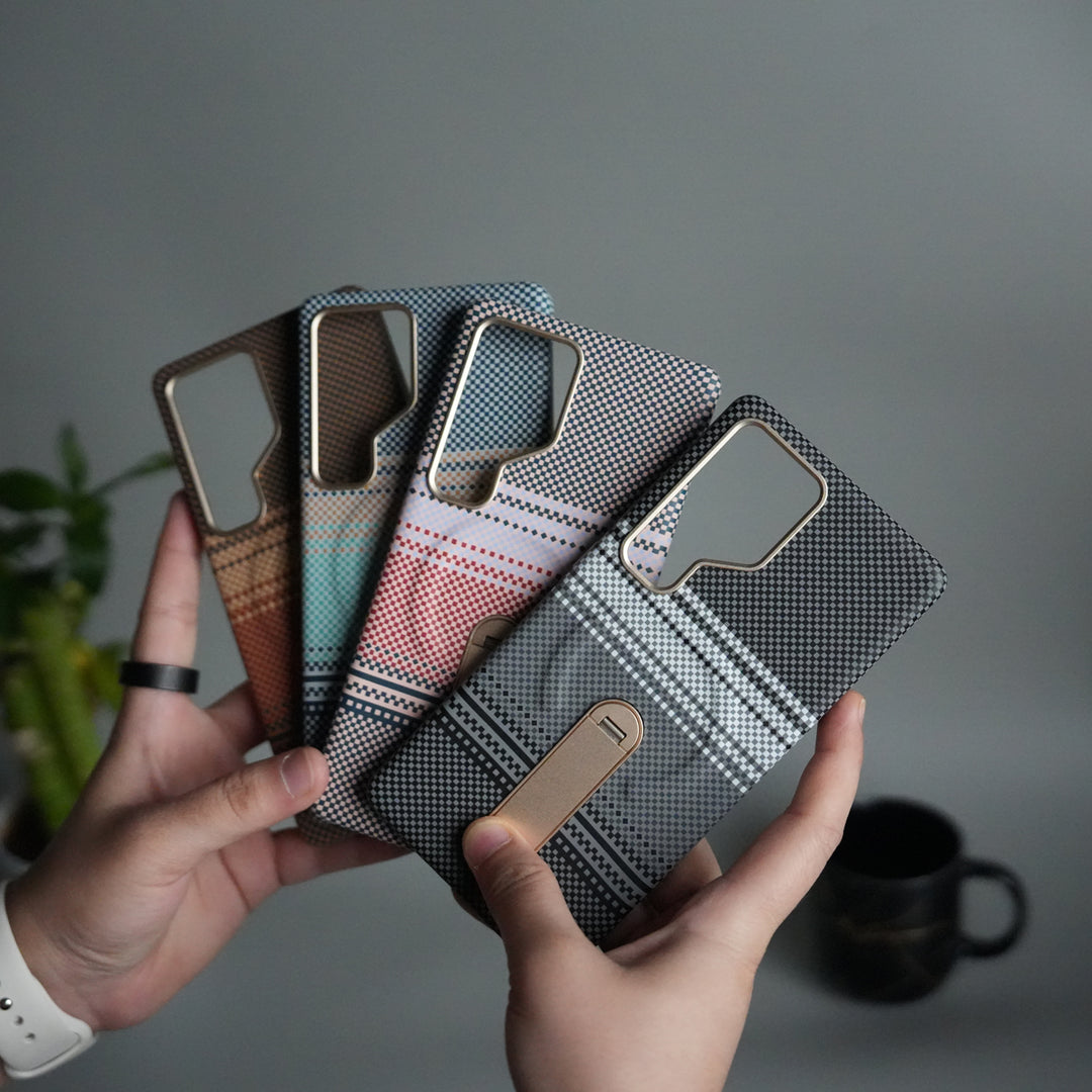 Samsung S24 Ultra Premium Pattern Back Case with Metal Kickstand | Slim Shockproof Protective Cover