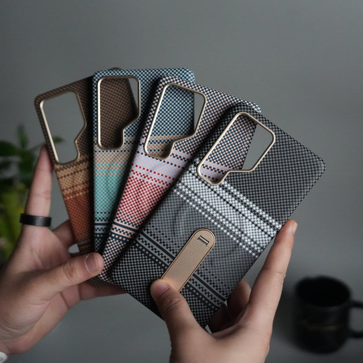 Samsung S24 Ultra Premium Pattern Back Case with Metal Kickstand | Slim Shockproof Protective Cover