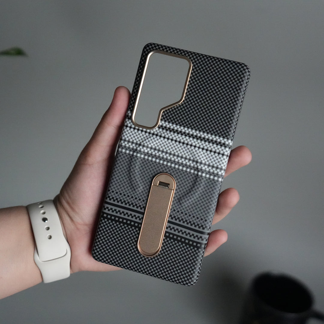 Samsung S24 Ultra Premium Pattern Back Case with Metal Kickstand | Slim Shockproof Protective Cover